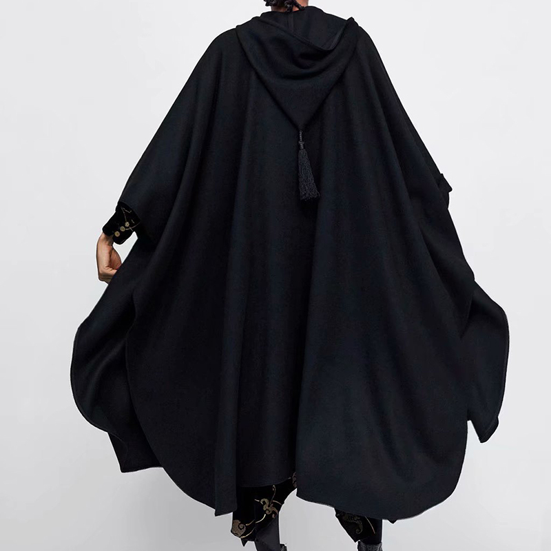 Women Winter Black Long Coat Ladies Cotton Fashion Cardigan Jackets Women-s Harjuku Hooded Cloak Capes ponchos y capas mujer 210421