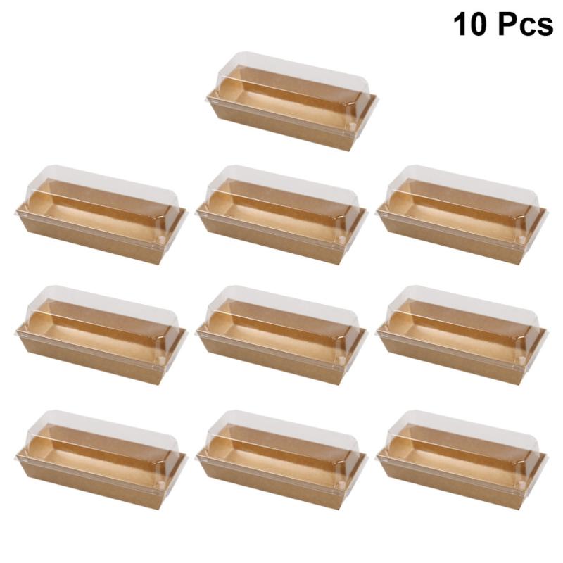 Rectangular Kraft Paper Sandwich Wrapping Boxes Cake Bread Snack Bakery Packing Box With Clear Lids Gift Wrap