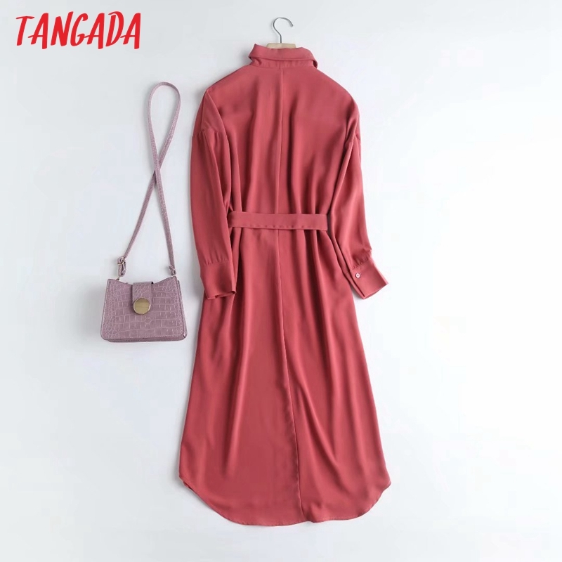 Fashion Women Elegant Solid Shirt High Quality Long Sleeve Ladies Midi Dress Vestidos 4C58 210416
