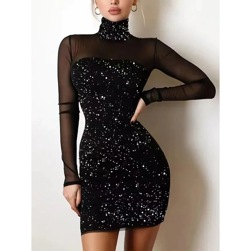 Women's Bodycon Short Mini Dress Blue Black Red Long Sleeve Solid Color Sequins Mesh Patchwork Fall Winter Turtleneck Sexy 2021, Black;gray
Women's Bodycon Short Mini Dress Blue Black Red Long Sleeve Solid Color Sequins Mesh Patchwork Fall Winter Turtleneck Sexy 2021, Black;gray