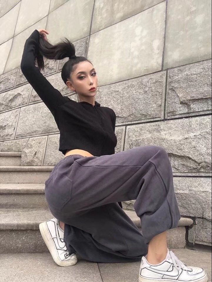 Autumn Drawstring Waist Cargo Sports Pants Women Adjust Cuff Casual Sport Trousers Joggers Streetwear Leisure 210429