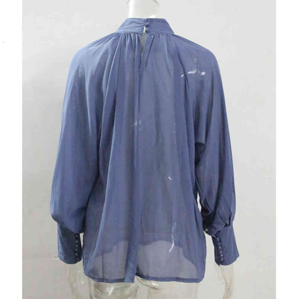 Women Elegant Stand Neck Batwing Long Sleeve Loose Blouse Autumn Female Office Chiffon Shirts Solid Button Tops 210428