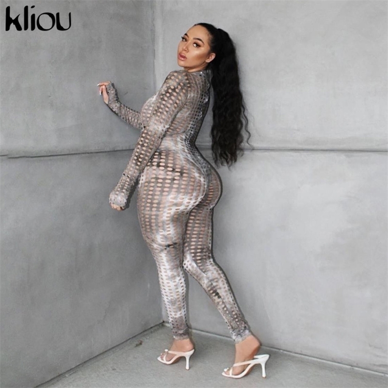 Kliou women skinny hollow out two piece set full sleeve o-neck sexy pants elastic hight streetwear summer outfit 210707