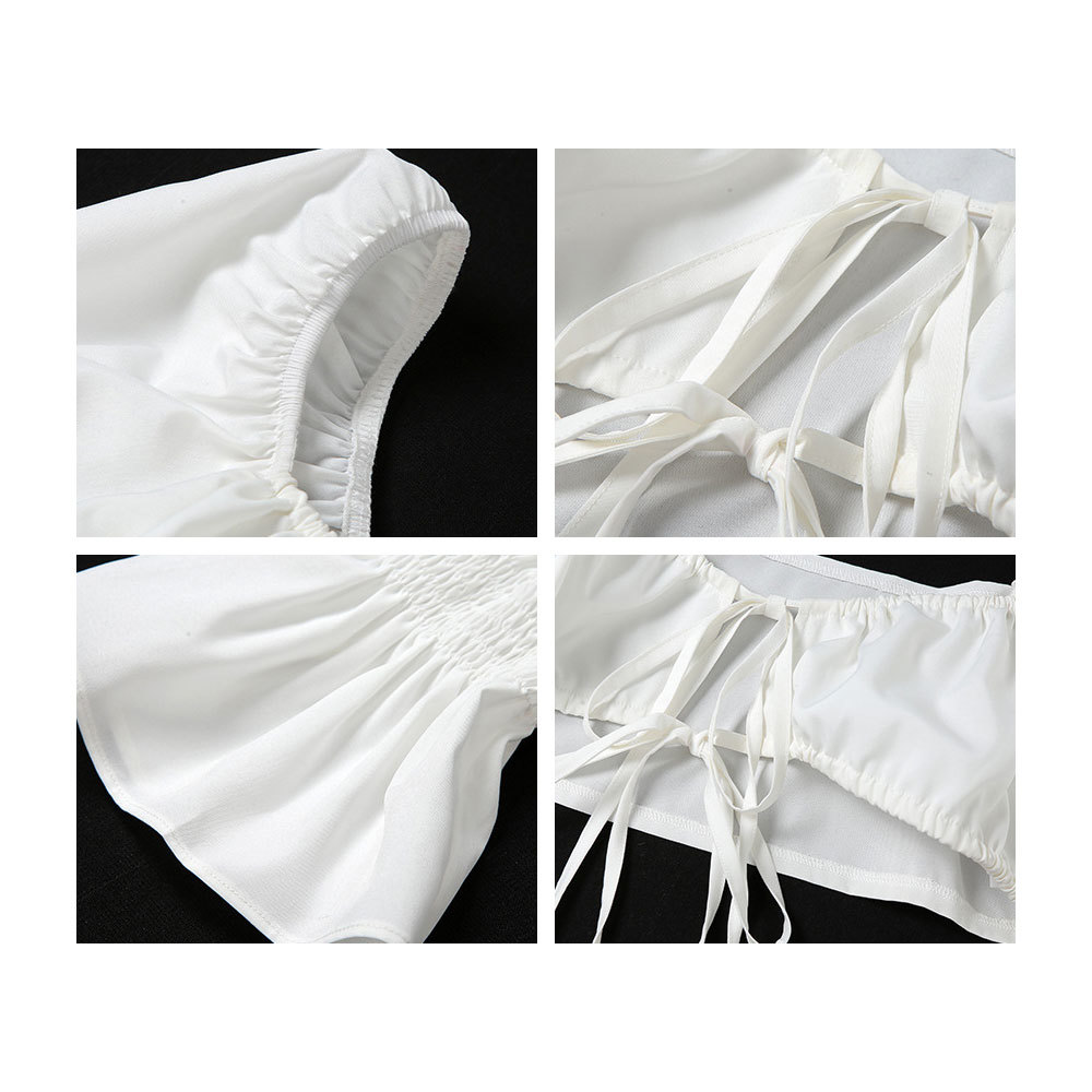 Women Flare Long Sleeve Tie Front Blouse Elegant Shirt Sexy Backless Shirred White Crop Tops Female Casual Blusas 210428