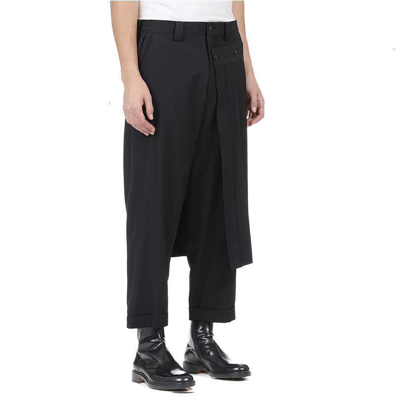 IEFB Men's Bottoms Double-deck Male Pantskirt Balck Personality Pleated Patchwork Trousers Bouffancy Fashion 19H-a296 210524