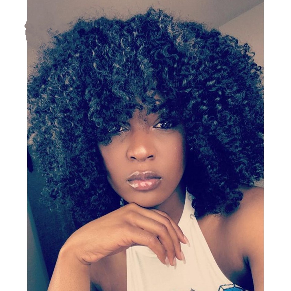 Short Hair Afro Kinky Curly Wig With Bangs For Black Women Cosplay Synthetic Natural Glueless Lace Front Wigs