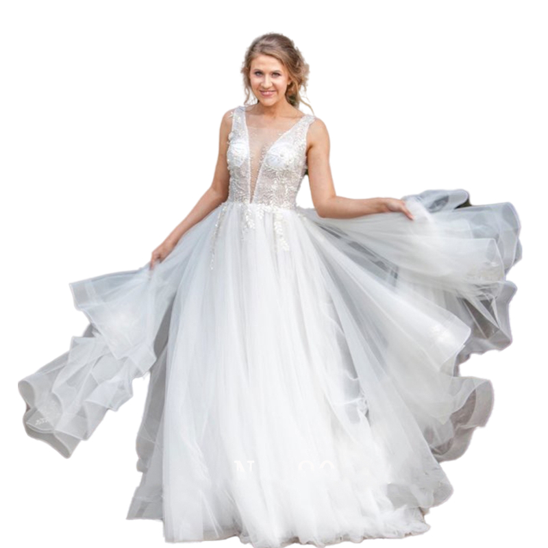 Luxury Beaded A Line Wedding Dress Puffy Skirt Gorgeous Lace Appliques Court Train Long Garden Country Bridal Gowns vestido de noiva 2022 Bride Formal