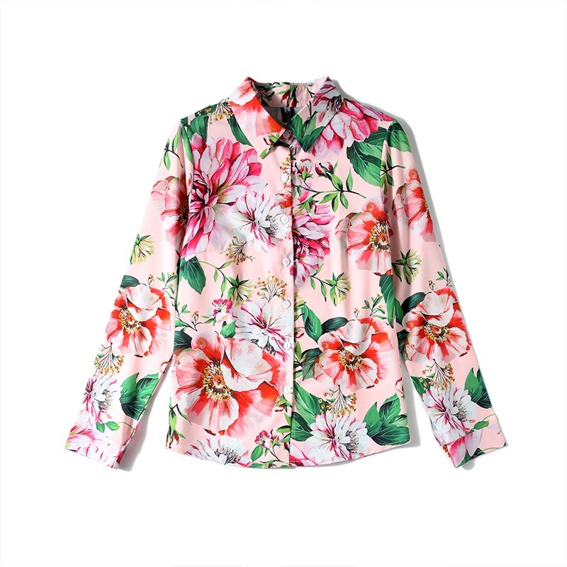 Vintage Elegant Pink Floral Blouses Women Casual Blusas Female Shirts Moda Chic Top Shirt Lady poleras mujer 210421