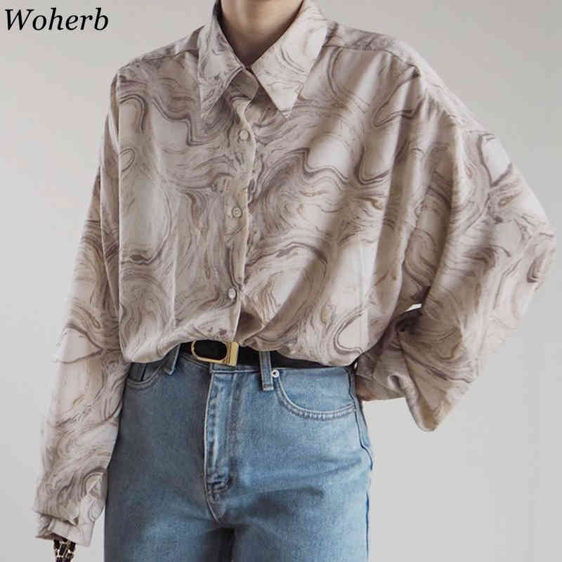 Women Vintage Print Blouse Shirt Spring Summer Long Sleeve Korean Causal Blusas Fashion Elegant Tops Clothing 210519