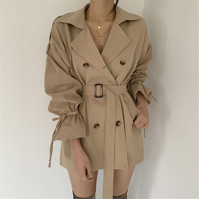 Spring Autumn Loose Classic Regular Trench Coat Flare Sleeves Fashion OL Overcoat Belt Female Windbreaker Coats 210421