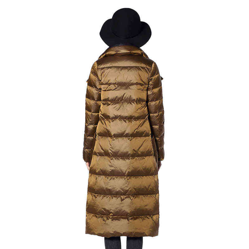 FTLZZ Women Double Sided Down Long Jacket Winter White Duck Coat Breasted Warm Parkas Snow Outwear 211108