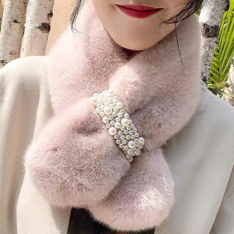 Scarves Women Winter Thicken Warm With Pearls Girls Cute Faux Fur Cross Plush Collar Neck Warmer Elegant Soft
Scarves Women Winter Thicken Warm With Pearls Girls Cute Faux Fur Cross Plush Collar Neck Warmer Elegant Soft