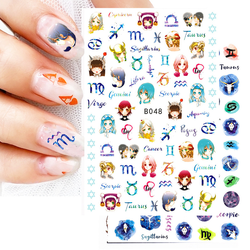 12pcs/Set Nail Sticker Self-adhesive Astrology Horoscope Zodiac Sign Cartoons 3D Japanese Style от DHgate WW