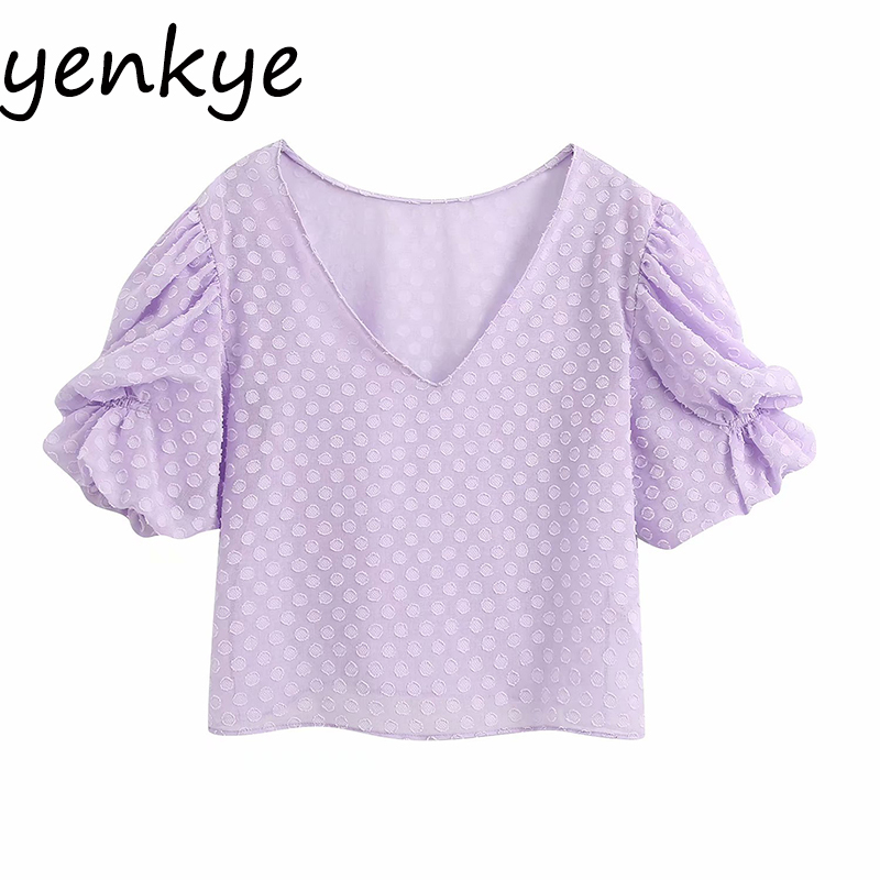 Fashion Women Semi-sheer Purple Jacquard Crop Top Sexy Backless O Neck Short Sleeve Summer Tops Plus Size Blusas mujer BBWM2197 210515