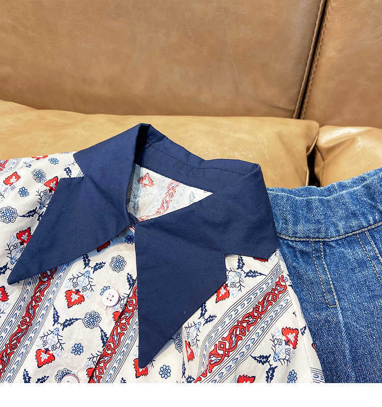 Girls' long-sleeved shirt spring children's clothing little girl retro floral kids clothes 210702