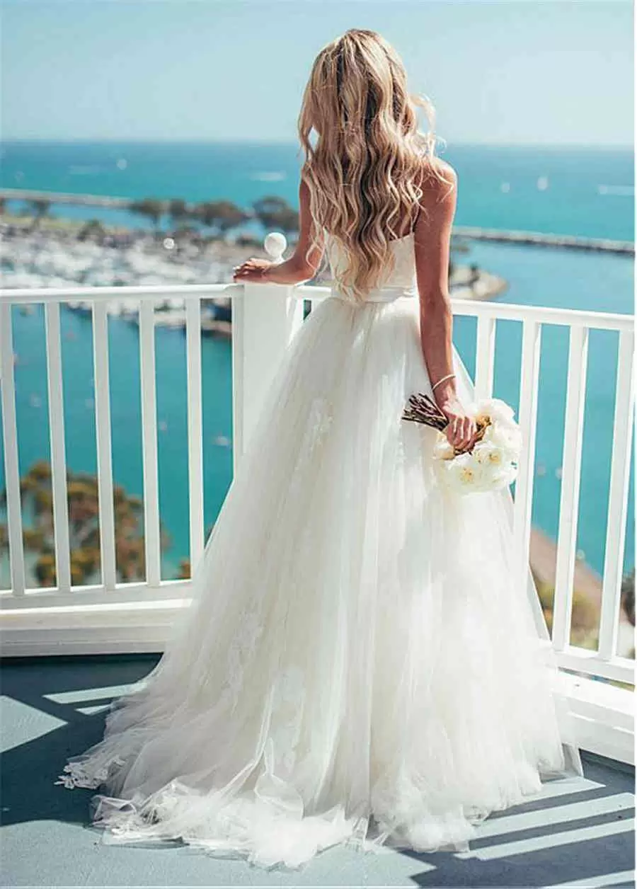 Wedding Dresses Beach Bridal Gown Spaghetti Straps Designer Simple Satin Ruffles Tulle Sweep Train Custom Made Plus Size Vestidos De Novia