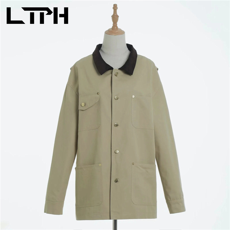 Vintage Casual Tooling style womens coats loose Single Breasted trench coat Chic Female windbreaker Autumn Winter 210427