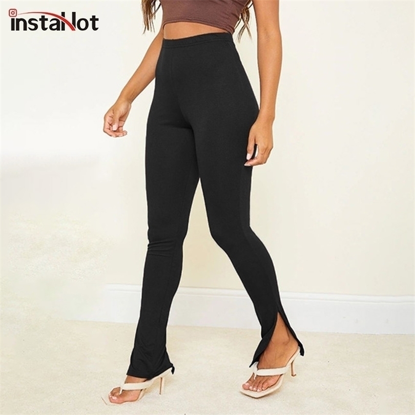 Insta Women Legging Split Side Skinny Pants Trousers Autumn Fitness Solid Office Lady Streetwear Casual Female s 211124Z