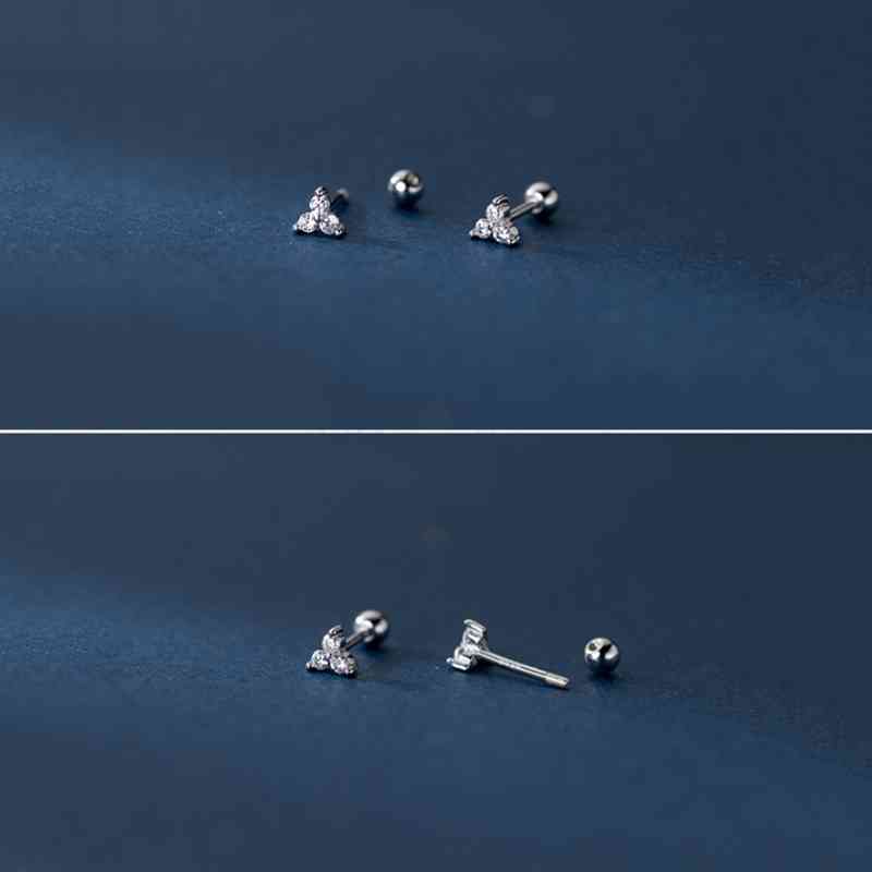 WANTME Genuine 925 Sterling Silver Romantic Three Petal Flower Mini Cute Stud Earrings for Women Girl Charming Party Jewelry 210507