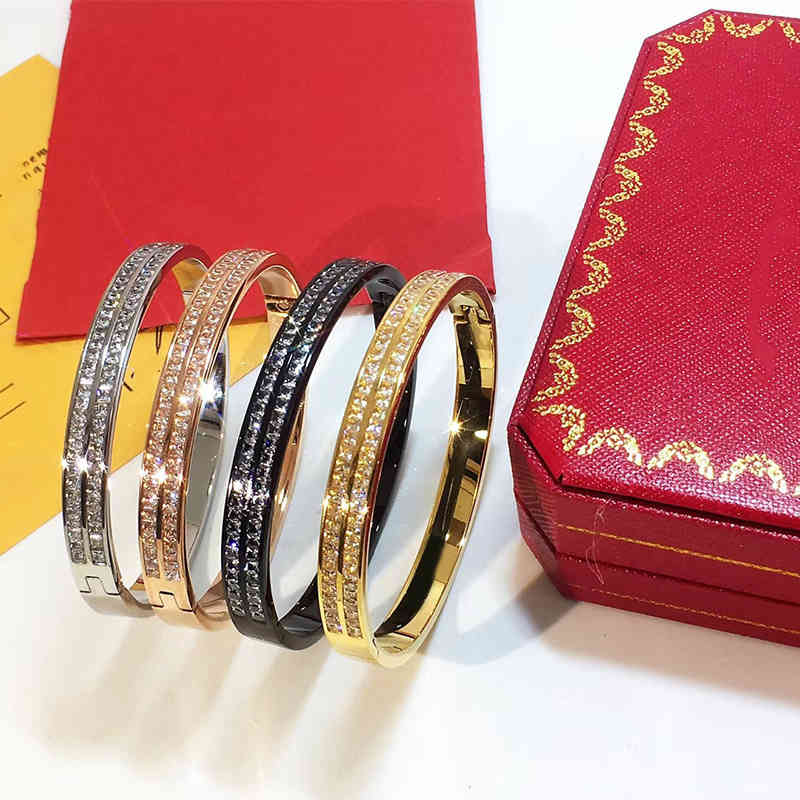 Charm Bracelets 02 Titanium Steel Jewelry Fashion Party Dinner Wear Single Double Row Diamond Bracelet