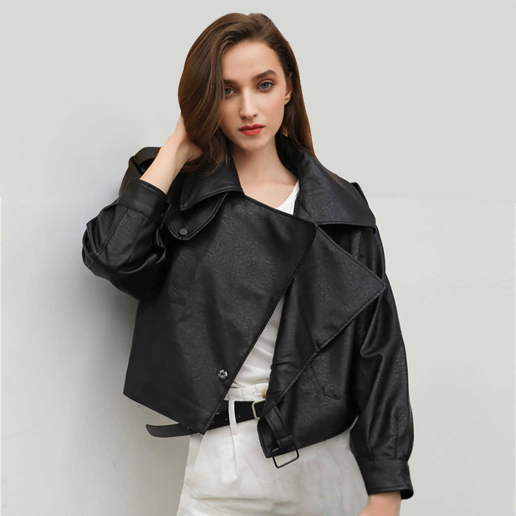 LY VAREY LIN Winter Fashion Turn-down Collar Jacket Streetwear Women Zipper Biker 210526