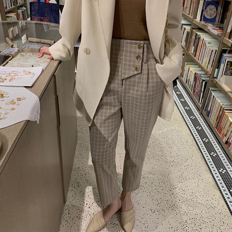 Women High Waist Cotton Straight Suit Pants Autumn Winter Ankle Length Three Buttom Pant Female LongTrousers Mujer Pantalon 210514