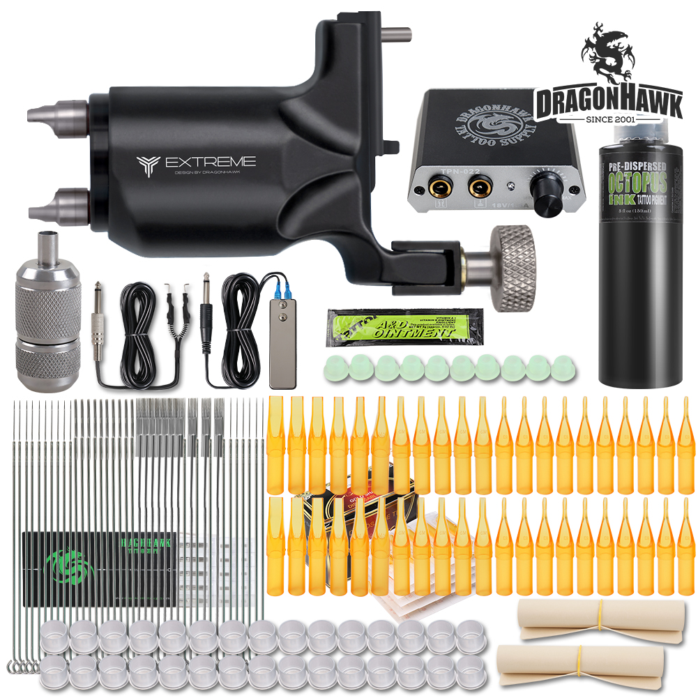 Dragonhawk Tattoo Kit Extreme Rotary Machine Power Supply Black Ink Needle Tip D3014-1
Dragonhawk Tattoo Kit Extreme Rotary Machine Power Supply Black Ink Needle Tip D3014-1