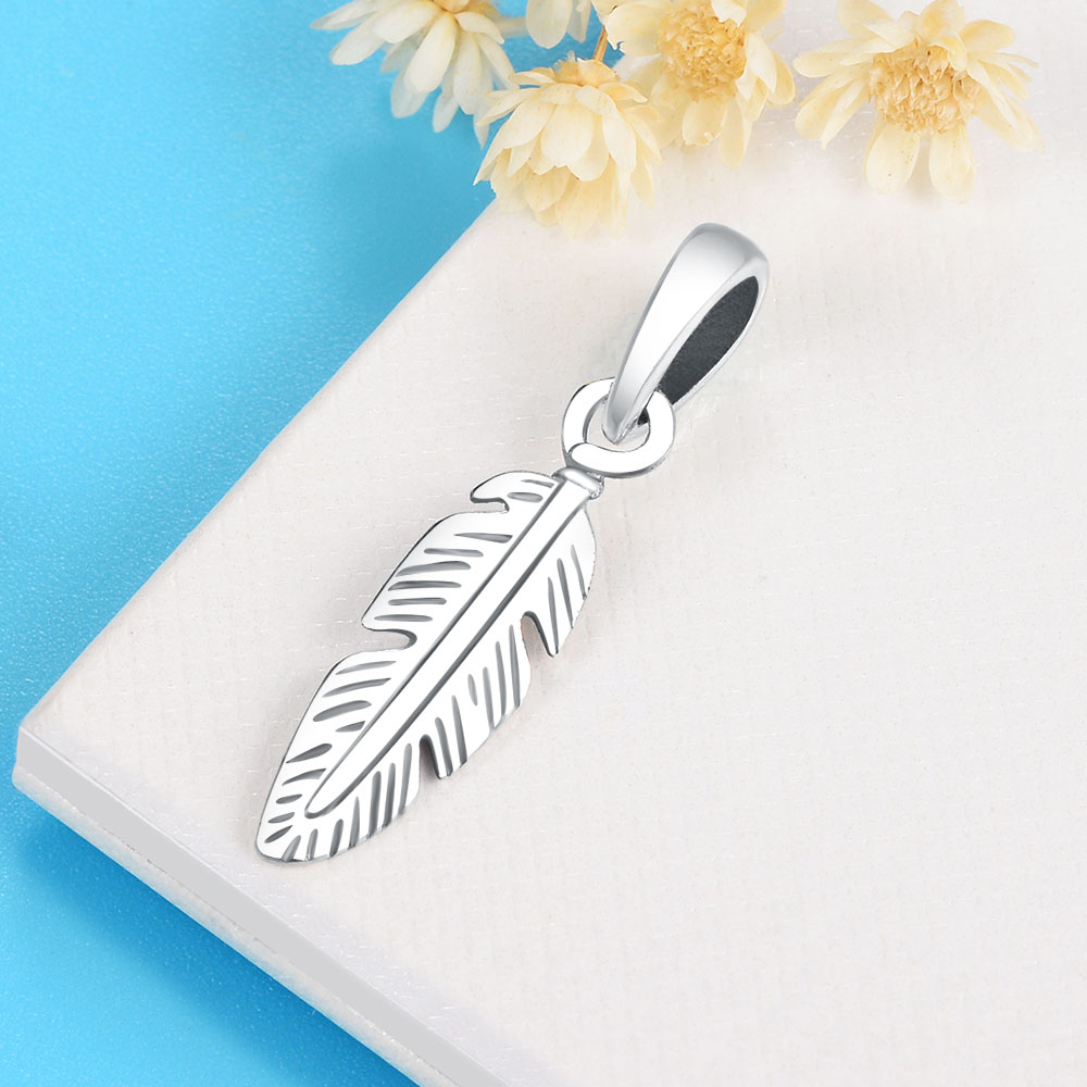 Authentic 925 Silver Gold Color Feather Leaf Bead Fit Original Brand Charm Bracelet Necklace Jewelry For Making Women Berloque