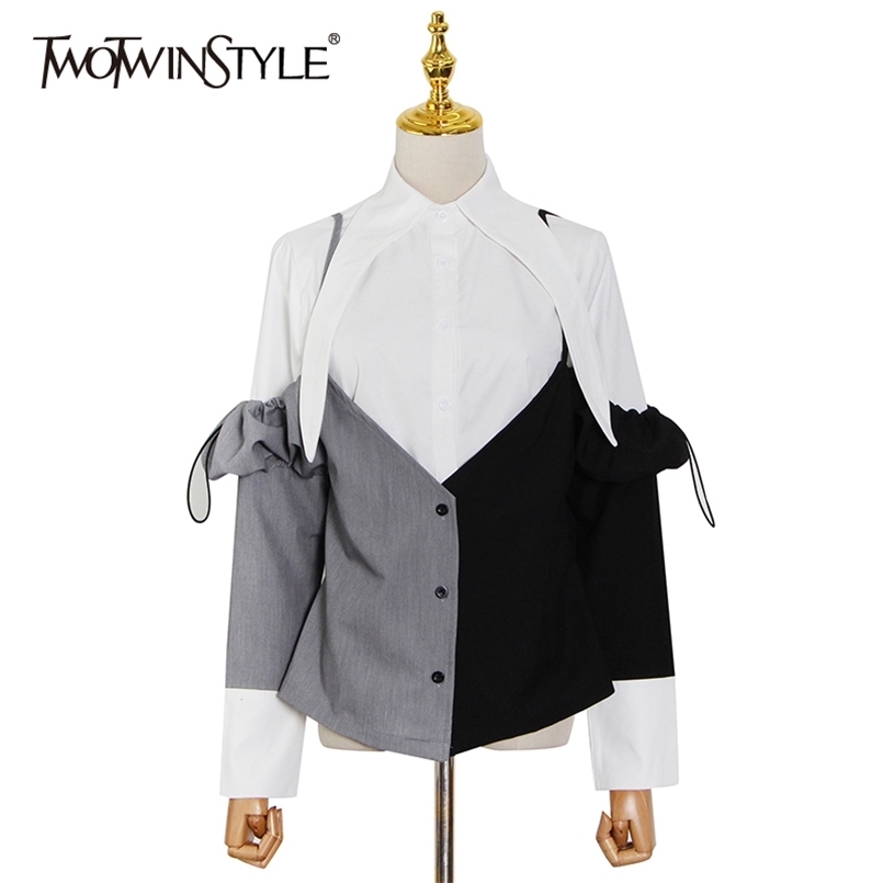 Hit Color Casual Shirt For Women Lapel Long Sleeve Patchwork Blouse Female Fashion Clothing Spring 210524, White
Hit Color Casual Shirt For Women Lapel Long Sleeve Patchwork Blouse Female Fashion Clothing Spring 210524, White