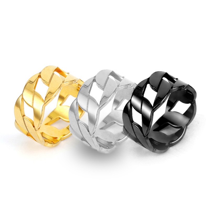 Gold Silver Gun Metal Plated Stainless Steel Hollowed Cuban Link Ring for Man and Woman Gift
