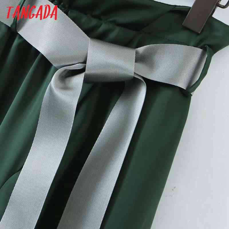 Fashion Women Green Suit Trousers with Slash Pockets Lady Pants Pantalon QD01 210416