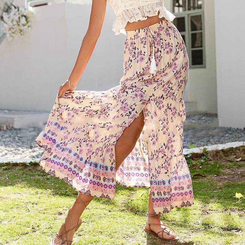 Skirts UETEEY Pants-skirt Purple Flower Front High Waist 2022 A-line For Women Midi Women's Loose Casual Skirt