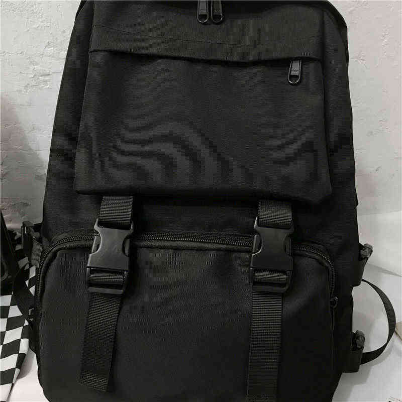 Backpacks Women Canvas Large Capacity Multi-function Leisure Harajuku Black Unisex Black Students Vintage Safari-style Chic New Y1105