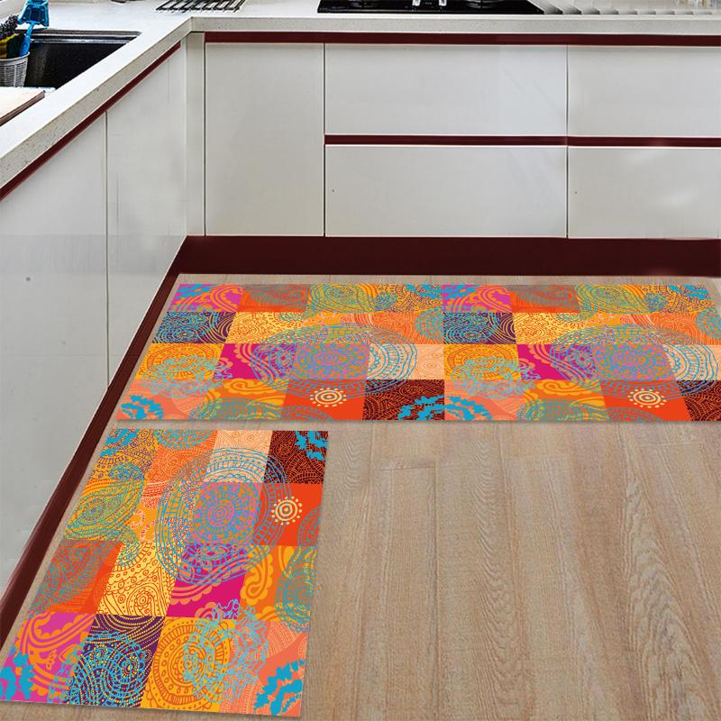 Orange Squares Circle Abstract Art Kitchen Mat Modern Bathroom Anti-slip Area Rugs Living Room Hallway Carpet Doormat Carpets