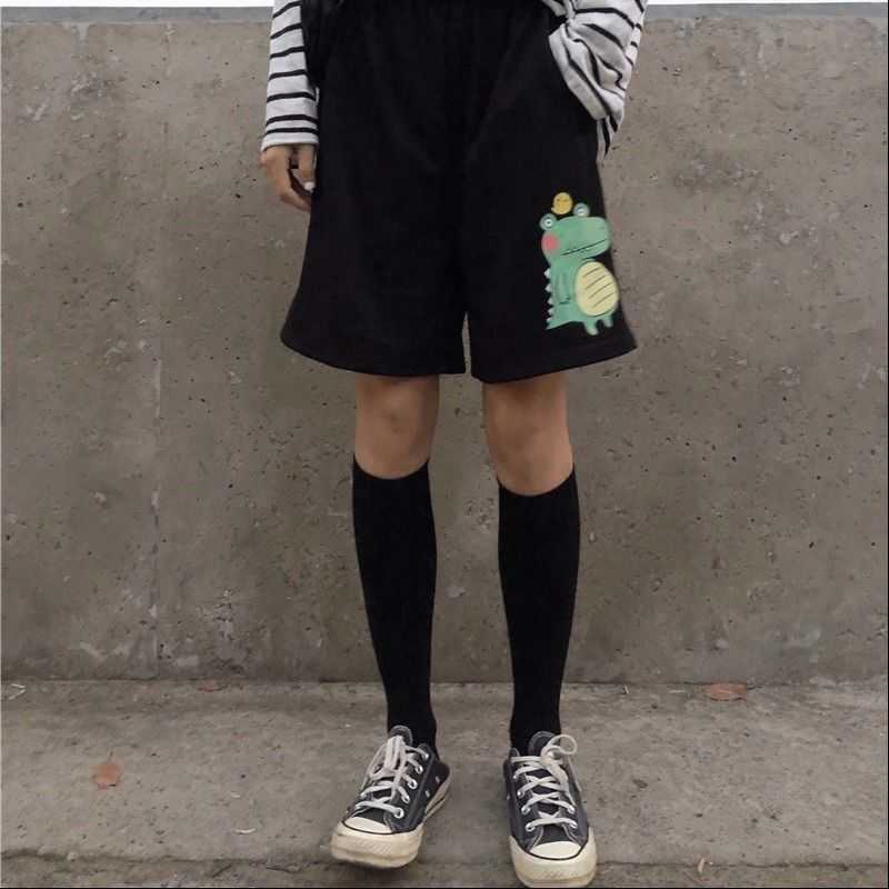 High Waist Summer Sports Pants Women Cotton Thin Breathable Shorts Casual Capris Loose Harajuku Cute Printed 210714