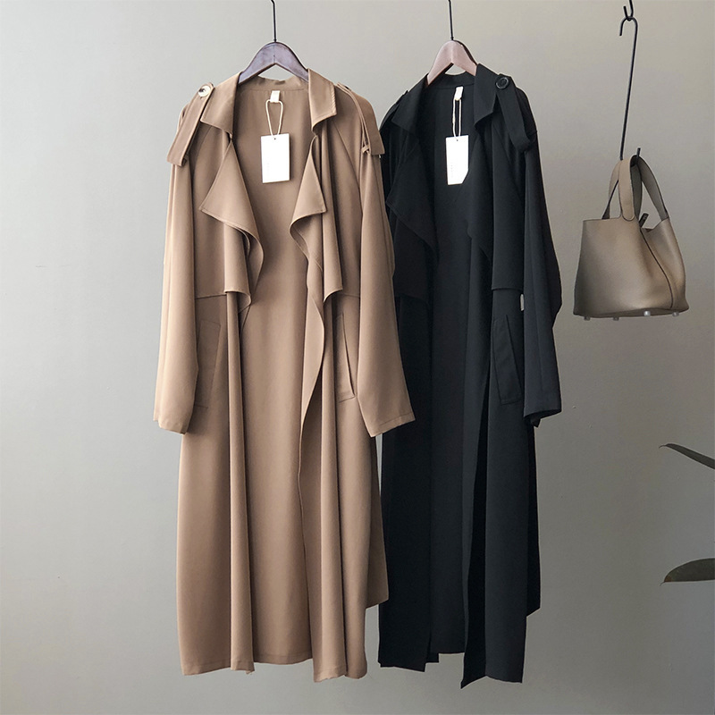 Business Suit Collar Long Sleeve Trench Autumn Casual Coat Female Loose Black Women 096E 210420
