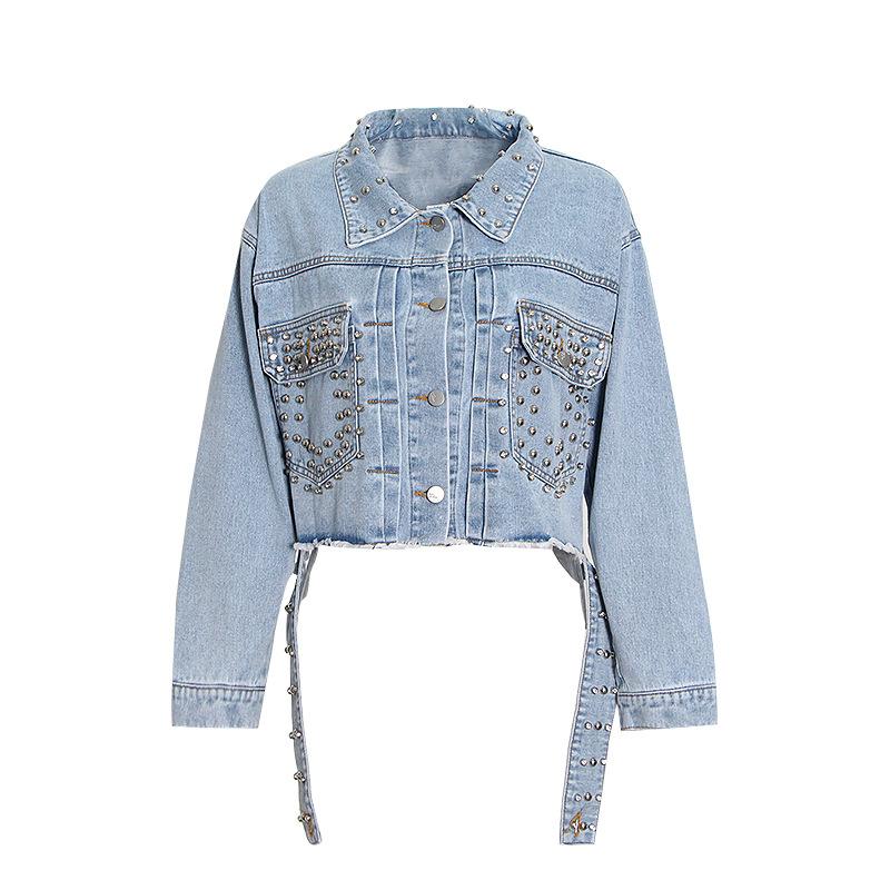 Women's Jackets 2021 Fall Single-breasted Blue Lapel Temperament Nail Drill Denim Short Jacket, Black;brown
Women's Jackets 2021 Fall Single-breasted Blue Lapel Temperament Nail Drill Denim Short Jacket, Black;brown