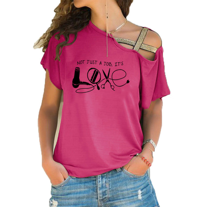 Hairdresser T Shirt High Quality Knitted Sunlight Leisure Women T Shirts Humorous Top Tee Irregular Skew Cross Bandage Tee Tops 210406