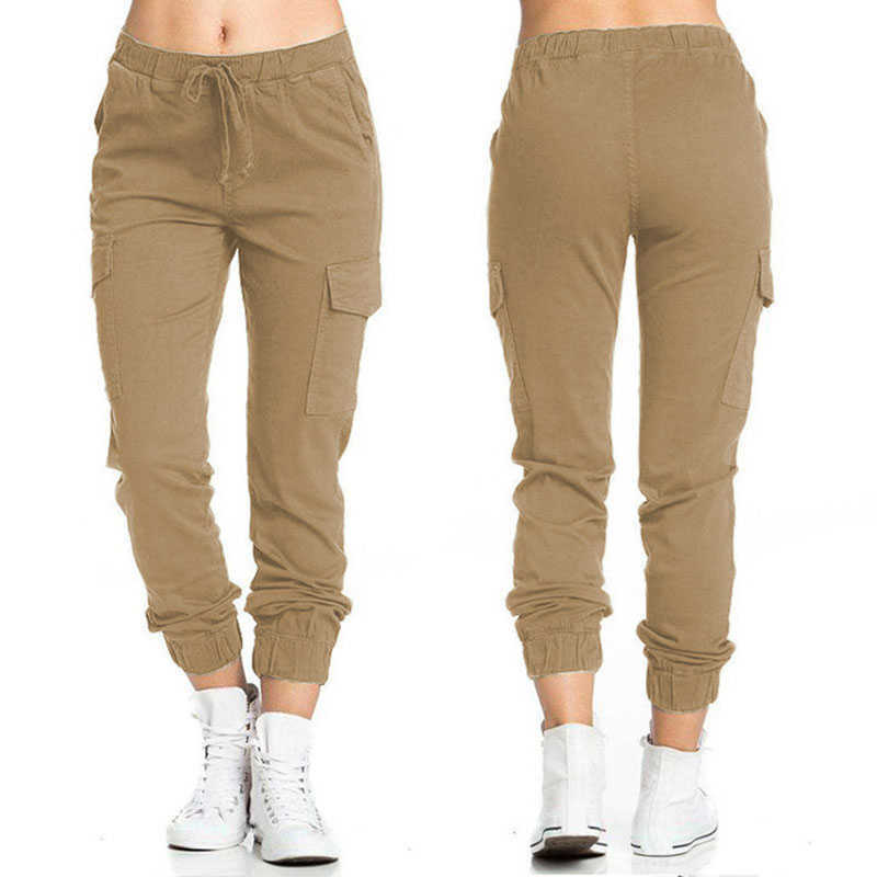 Women's Trousers Workwear Cargo Pants Casual Elastic Waist Side Pocket 211115