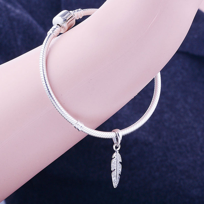 Authentic 925 Silver Gold Color Feather Leaf Bead Fit Original Brand Charm Bracelet Necklace Jewelry For Making Women Berloque