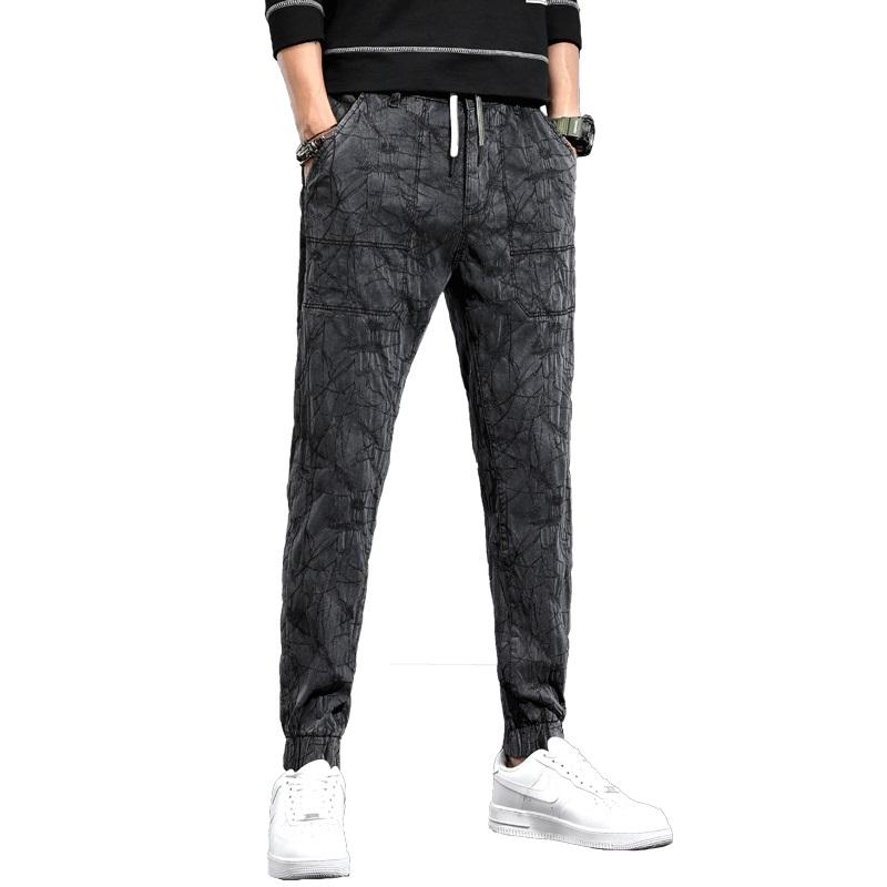 Trousers Fashion Pleated Pattern 2021 Korean Streetwear Men Slim Fit Stretch Pencil Pants Men's