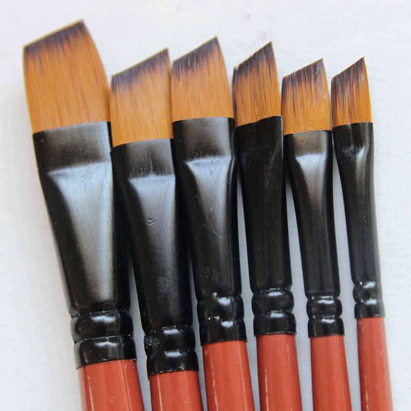 Drawing Art Supplies 6 Pcs Brown Acrylic Oil Watercolour Artist Paint Brushes Set Painting Craft Art Model Paint Nylon Hair
