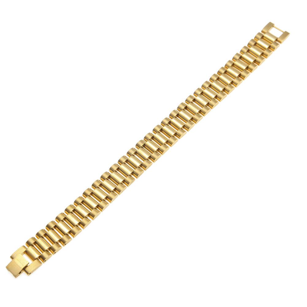 Mens Watch Link Bracelet Gold Plated Stainless Steel Strap Links Cuff Bangles Hip Hop Jewelry Gift