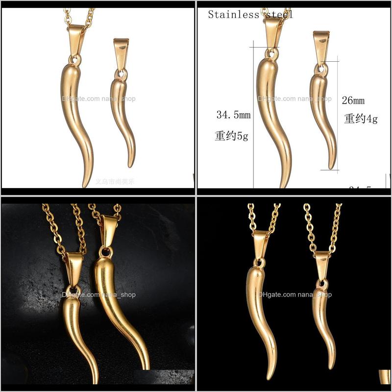 Pendant Necklaces Italian Horn Necklace Stainless Steel For Women Men Gold Color 50Cm Nxdar Fb2Ti