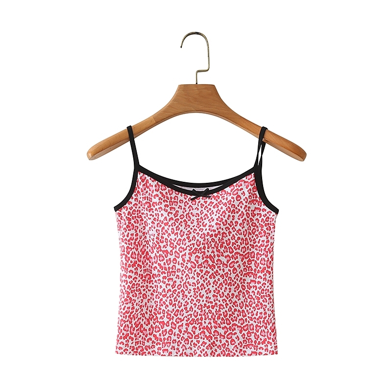 Summer spaghetti strap top sexy sleeveless crop top backless camisole pink leopard shirt women casual tank tops female 210625