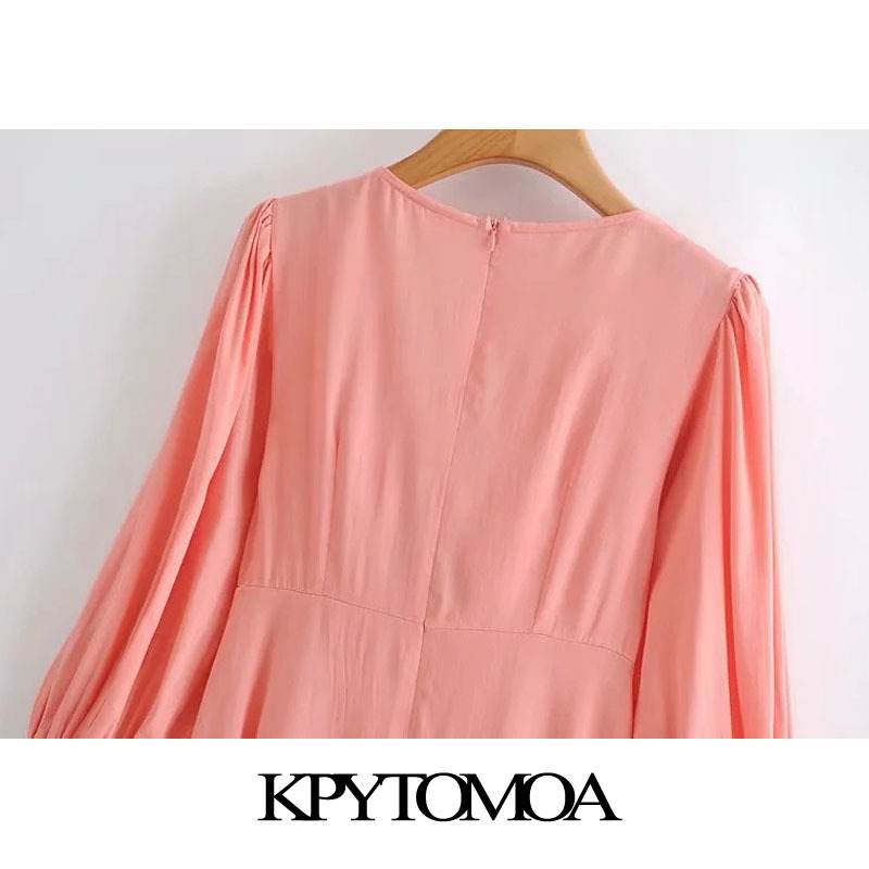 Women Chic Fashion With Bow Tied Pleated Mini Dress Puff Sleeve Back Zipper Female Dresses Vestidos Mujer 210420