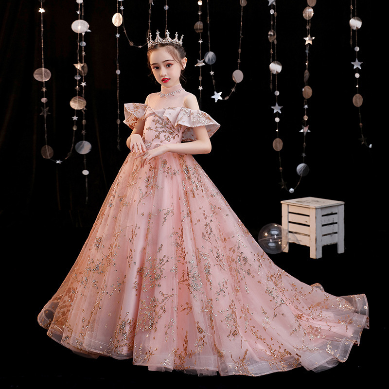 Lovely wer Girls Dresses For Weddings Princess Jewel Long Sleeves Lace Appliques Big Bow Sweep Train Little Kids Holy Pageant Dress 2021