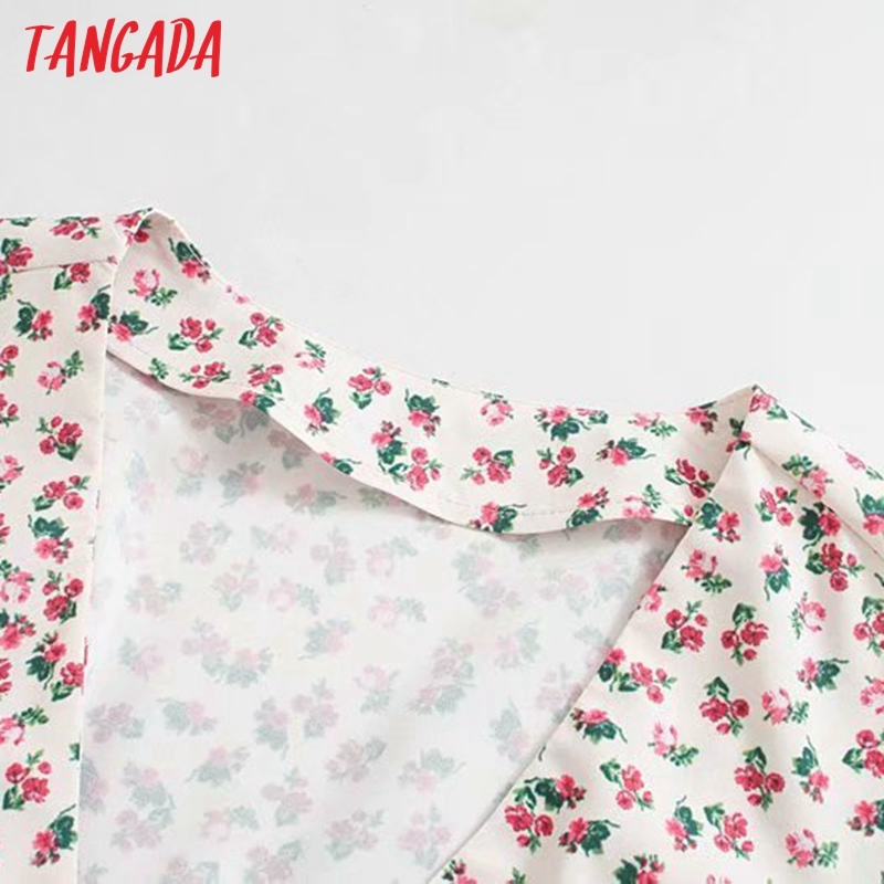 Summer Women Flowers Print French Style Short Sleeve Ladies Mini Dress Vestidos 3D06 210416