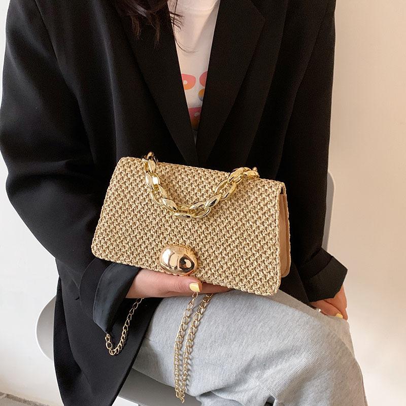 Weaving One-shoulder Stiletto Bag Casual Women's Flow Chain Simple Straw Designer Bags Cross Body, Khaki
Weaving One-shoulder Stiletto Bag Casual Women's Flow Chain Simple Straw Designer Bags Cross Body, Khaki