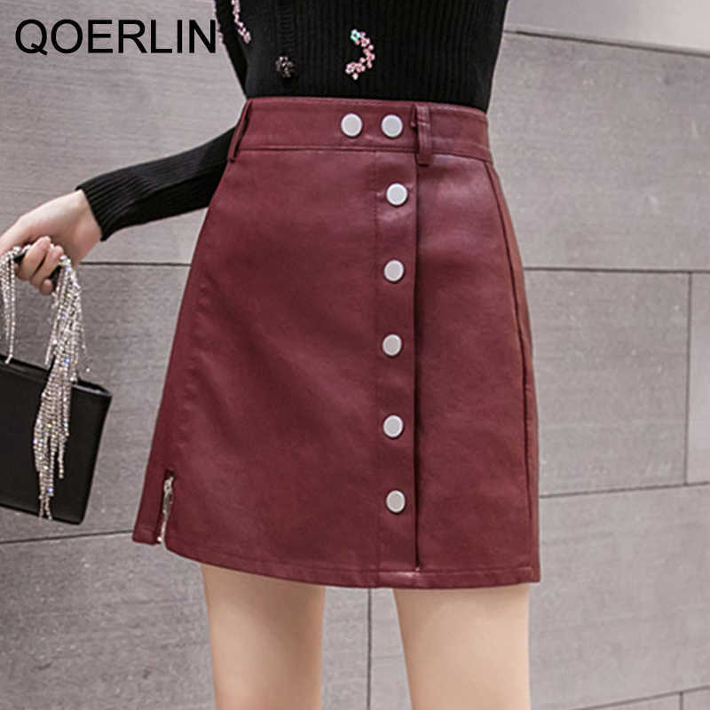 Vintage Girly PU Leather A-Line Skirt with Safe Shorts High Waist Back Zipper Washed Short Mini Women Summer Saias 210601